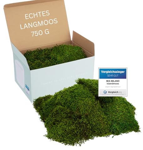 Mia Milano Plattenmoos lang konserviert naturgrün | Deko Wand Moos Platten haltbar | DIY Moosbild selber Machen | 750g Naturgrüne Natur Moosmatte lebend in Grün