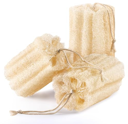RIYNIBIY 3PCS Egyptian Natural Loofah Exfoliating Body Scrubber, Natural Real Egyptian Loofah Sponge Bath & Shower Scrub exfoliating loofah for Women and Men, Luffa Sponges for Face, Back & Body