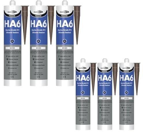 Bond It HA6 High Modulus Marine Silicone Sealant – 6x Brown, 310ml | Aquarium-Safe – UV & Saltwater Resistant – Waterproof – Flexible | Ideal Sealant for Glass – Gaskets – & High Movement Joints