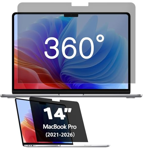 Phimoos 360° Privacy Screen Protector for Macbook Pro 14 Inch (M1/M2/M3/M4/M5/Pro/Max, 2021-2026), HD Clarity, Anti-Blue Light, Anti-Glare, Ultra-Thin All Round 4-Way Privacy Film Filter