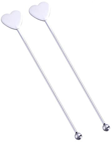 Cabilock Juego de 5 Palillos de Cóctel de Acero Inoxidable Forma de Corazón