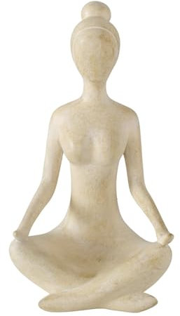 Acura-Styles Boltze Home Yoga Figur Meditation Deko 1 STK. Größe 30x20x10 cm Yoga Deko Skulptur Frau in Yoga-Pose Creme Gartenfiguren Groß Skulptur für Yogazimmer Garten Balkon Gartendeko Statue