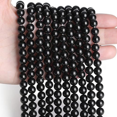 Sahoottie 100 Stück Polierter Obsidian Perlen 6mm Naturstein Perlen | Schwarz Edelsteine zum Auffädeln Schwarze Edelsteinperlen mit Loch für Armbänder Selber Machen Kristallkette DIY Basteln