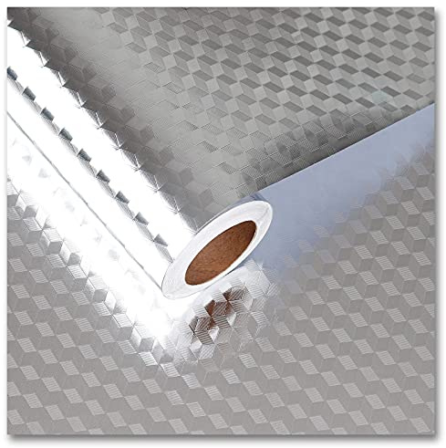 CRE8TIVE Carta da Parati Effetto Metallico Pellicola Adesiva per Mobili Argento Carta da Parati Adesiva Muro In Acciaio Inox Cucina Pellicola per Frigorifero Lavastoviglie Armadio 30cm x 200cm