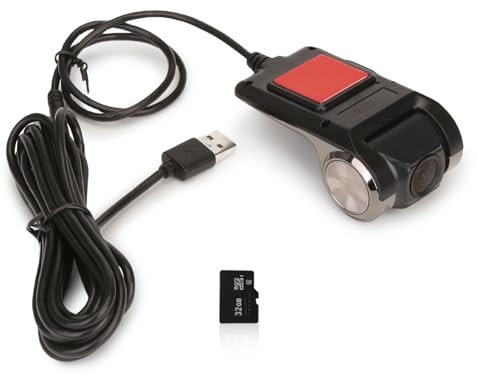 ERISIN HD 1080P Mini telecamera da cruscotto per auto con scheda TF da 32 GB, angolo di visione di 150° Registratore DVR per auto visione notturna Dashcam anteriore spina USB per autoradio Android