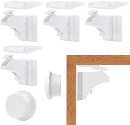 WeddHuis 4 serrature con 1 chiave, sicurezza bambini, serratura magnetica per armadi, protezione invisibile, installazione senza fori e viti, blocco cassetti e armadio, chiave magnetica (bianco)