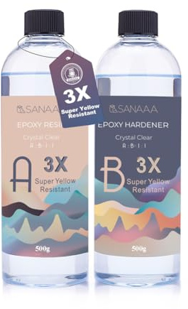 SANAAA Resina epossidica lucida3X resistente all'ingiallimento 1000g, resina autolivellante e indurente, trasparente e senza bolle, adatto per gioielli, rivestimenti in legno e resine da