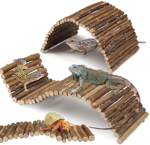 QUOZUO 2PCS Reptile Hideout Hermit Crab Bendable Wooden Bridge, Hermit Crab Hideout Climbing Toys, Reptile Tank Habitat Decor Wooden Hiding Hut for Hermit Crab Lizards Mouse Spiders (medium and small)