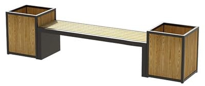 Outdoor Garden Planter Bench with 2 Flower Boxes, Anticorrosive Wood, Public Area Lounge Seating, Raised Planting Box Combo