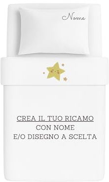 MAYRA Lenzuola Corredino, Asilo Nido Personalizzato per Neonato, Bambino | Set Lenzuola e Federa | Carrozzino, Culla, Letto Singolo | Ricamate con Nome | Made in Italy (Bianco, Set Completo Culla)