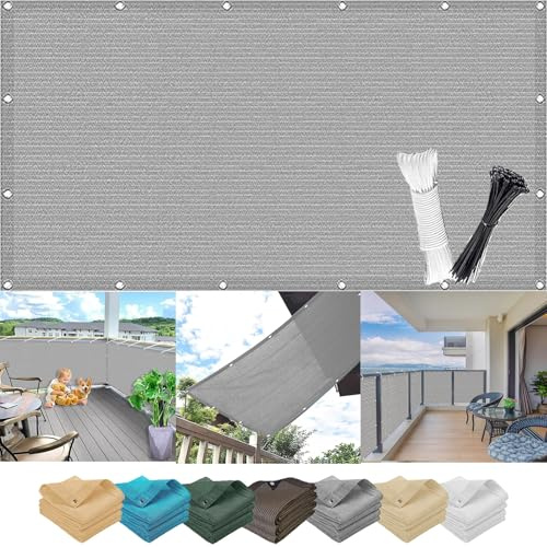 WGQR Filet D'Ombrage, Tissu d'ombrage 0.3 x 6.5 m, Occultant, Protection Contre Soleil, Vent, UV, Résistant Aux Intempéries Habillage Balcon Protection Solair, with Rope, pour Porches, Gris