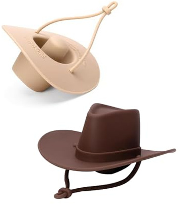 ANBOO 2 Pcs Cowboy Hat Wine Bottle Stopper, Silicone Wine Stoppers for Wine & Champagne, Leak-Proof Novelty Kitchen Gadgets & Western Theme Gift Set (Brown & Khaki)