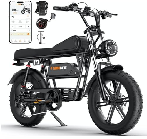Tamobyke T73 Moped Style Electric Bike for Adults,1000W/30Mph Max Speed,48V 15.6AH Removable Battery,20 x4 Fat Tires Ebike, Dual Hydraulic Brake & Full Suspension for Commute/Travel Riding E-Bike.