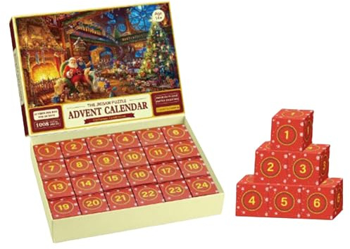 Puzzle Adventskalender 2025 für Kinder und Erwachsene, 1008 Teile, Weihnachts-Countdown-Puzzle, 24 Tage, Familienspiel, Geschenke, Heimdekoration für Jungen, Mädchen und Jugendliche