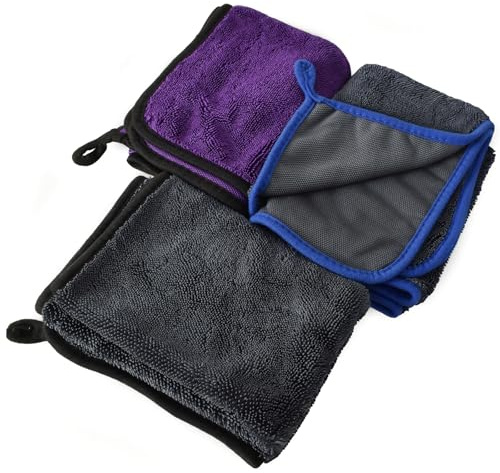 Kaiyzo 3 Pezzi Panno Microfibra Auto, 40x60 cm Panni Microfibra, Panno Asciugatura Auto Professionale, Altamente Assorbente per Carrozzeria e Vetri, Senza Strie e Graffi