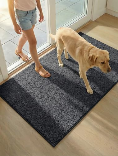 KSSKEN 50 x 80 cm Alfombra Interior Antideslizante y Absorbente, Alfombra Lavable de Microfibra para Entrada, Cocina, Baño y Mascotas (Gris, Liso)