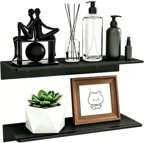 Wisfame Wandregal Metall Schwarz 2er-Set, für Wohnzimmer, Bad, Schlafzimmer | 30cm Massivem Wasserfestem | Rostfreiem Aluminium, Robust | Langlebig mit 10kg Tragkraft Dekoratives Schweberegal