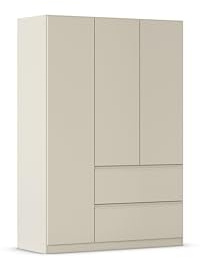 Rauch Möbel Costa, Kleiderschrank, Farbe Beige, Breite 136 cm | Schrank, 3-türig, 2 Schubladen, Push-to-open, Zubehör Basic, für Schlafzimmer, Kinderzimmer, Babyzimmer, Garderobe