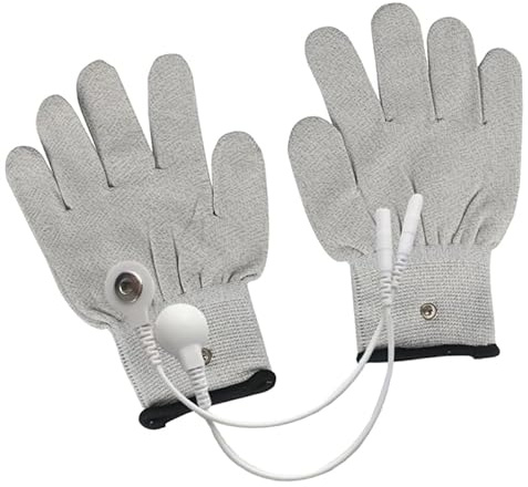 WRITWAA Guantes Terapéuticos Masajeador de Manos en Fibra de Plata y Nylon, Resistentes y Cómodos con 2 Cables de Conversión para Masaje y Uso de Belleza