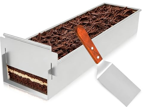 YTSMFL Edelstahl Tiramisu Form, Backrahmen Rechteckig Verstellbar Wiederverwendbare Tiramisu Form Geeignet mit Pfannenwender für Brownie Broten