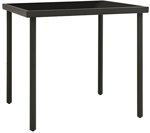 Foknhdi Garten-Esstisch Glas 80x80x72 cm Anthrazit Schwarz Modernes Design mit pulverbeschichtetem Stahlrahmen Robust und platzsparend für Balkon Terrasse Camping und kleine Outdoor-Bereiche