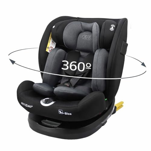 First Step Kronos 360° Silla Coche Bebé i-Size (40-150 cm), Silla Coche ISOFIX Giratoria, Grupo 0/1/2/3, Contramarcha hasta 4 Años, Reclinable 4 Posiciones, Arnés 5 Puntos, 0-12 Años, Negro