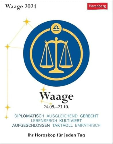 Waage Sternzeichenkalender 2024: Tagesabreißkalender. Tischkalender 2024 mit täglichem Horoskop. Kleiner Kalender mit täglichem Blick in die Sterne: Tagesabreißkalender - Ihr Horoskop für jeden Tag