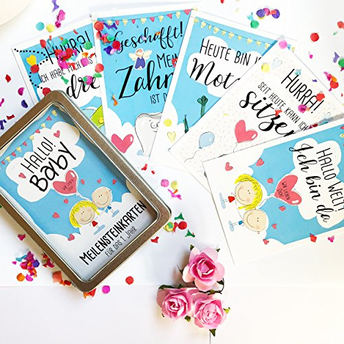 Hallo! Baby - 31 Meilensteinkarten für das erste Jahr ab der Geburt - Ein tolles Geschenk zur Schwangerschaft für die ganze Familie - Baby Milestone Cards für Jungen & Mädchen - Deutsch
