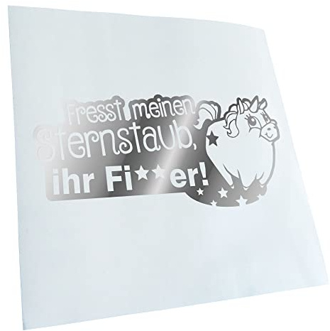 Kiwistar - Autoaufkleber - Einhorn - fresst Sternenstaub - Chrom - 20x9cm - Heckscheibe Auto Aufkleber wetterfest für Kfz LKW Mofa Truck - Sticker außen selbstklebend Tuning Zubehör für Fenster