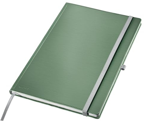 Leitz Style A4 Notizbuch Kariert, Hardcover, 160 Seiten, 80 Blatt, FSC-zertifiziertes 100 g/m² Papier, Verschluss & Lesezeichen, für Büro & Home Office, Grün, 44761053