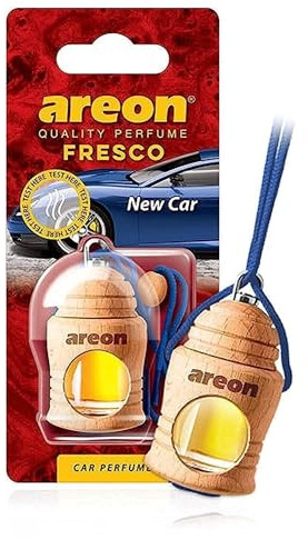 AREON Fresco Auto Duft New Car Neues Auto Neuwagen Blau Glas Duftflakon Holz Flakon Hängend Anhänger Spiegel 4ml (Pack x 1)