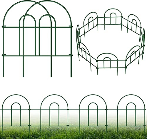 Amagabeli Metall Gartenzaun 35 Stück, 46cm(H) x 15m(L), Rostfreier Wetterfest Steckzaun Grün für Beete, Hunde & Teiche, Dekorative Zaunelemente, Komplettset, Einfache Montage