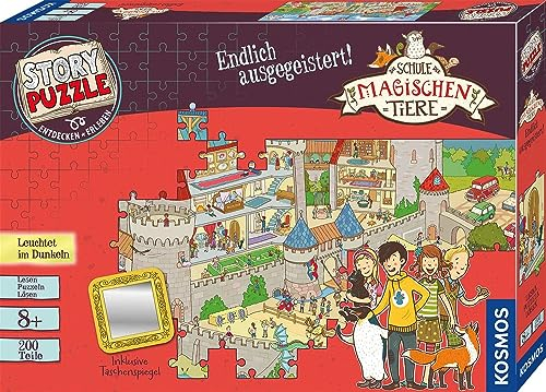 KOSMOS 698737 Story Puzzle Die Schule der magischen Tiere Endlich ausgegeistert!, 200 Teile, Leuchtet im Dunkeln, Lesen, Puzzeln, Rätsel lösen, für Kinder ab 8 Jahre, Geburtstagsgeschenk