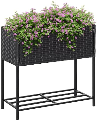Outsunny Soporte para Jardinera Exterior para Huerto Urbano Mesa de Cultivo Jardinera Rectangular sin Fondo con Estante y Patas para Jardineras Macetas Tiestos 70x30x72 cm Gris y Negro