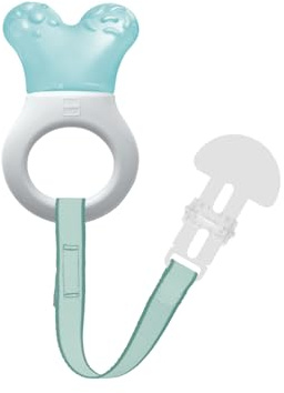 MAM Mini Cooler & Clip Dentaruolo, Massaggia gengive neonati 2+ mesi rinfrescante e lenitivo, Neonato accessori utili facili da afferrare, Con catenella portaciuccio in velcro e clip, Azzurro