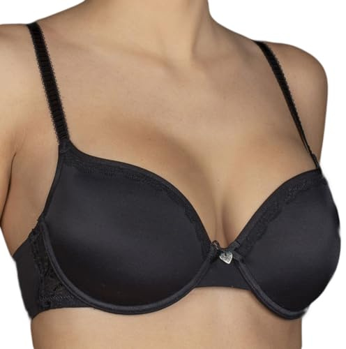Selene, Sujetador para Mujer con Aros y Copas Acolchadas, Perfiles y Tirantes de Encaje, Colección Viki, Color Negro, Talla 95B
