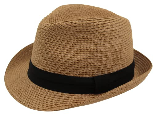 Sombrero Paja Hombre Mujer Fedora Borsarino Trilby Gorra Panamá Verano Playa ala Corta Moda Unisex (lu-128-marrón, 58cm)