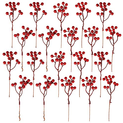 Fangoo 20 Pezzi Decorazione artificiale di bacche rosse,18 cm Bacche rosse per dell'albero di Natale Artigianato Stagione delle vacanze Decorazione invernale domestica
