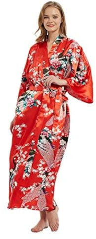 Kimono long de qualité supérieure pour femme, motif paon, robe de chambre pour demoiselle d'honneur, fête de mariage, pyjama, vêtements de nuit, One Size Plus Tall