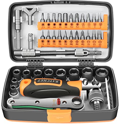 Noosverl 38 Pezzi Set di Chiavi a Bussolada 1/4, con Barra di Prolunga e Barra Scorrevole, Set chiavi a presa, Set di punte, Scatola a cricchetto Piccolo, Set portastrumenti