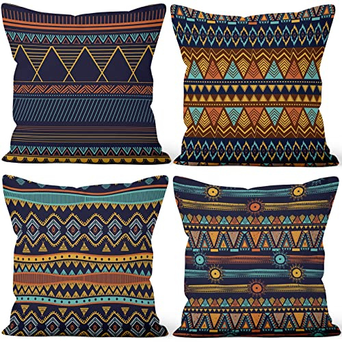 Aoihrraan Fodere per Cuscini Set di 4, Fodere Per Cuscini Con Motivo Boho Retro Geometria Bohémien Morbido Peluche Corto Quadrato Federa per Divano Camera da Letto Auto Sedia Casa Decoro 40x40cm
