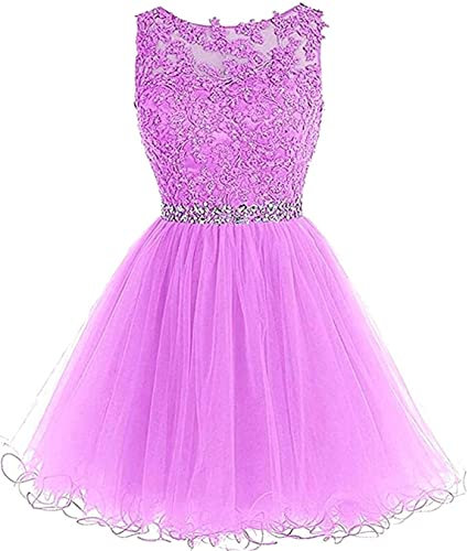 KURFACE Homecoming Gowns Short Mini Skirt Sleeveless Wedding Party Prom Dresses for Teen Juniors Lilac UK6