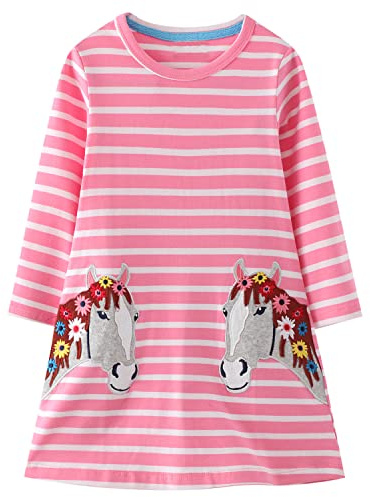 Beilei Creations Mädchen Kleider Baumwolle Karikatur Stickerei Casual Jersey Kleider Gr.85-130