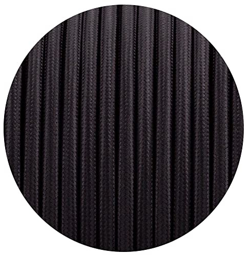 LEDSone 2 Core 5 Meters Black Colour Round Fabric Cable, Vintage Style Italian Braided 0.75mm Flexible Lighting Electrical Cable for UK Lighting.