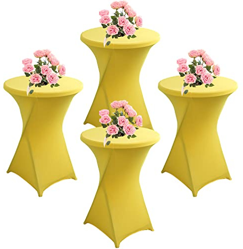 KAYBTNT 4er Set Stehtisch Hussen, Spandex Stretch Stehtischhussen für Bistrotisch, Tischhussen für Stehtische Ø 60-80cm, Elegante Tischdecke für Bankett Hochzeit Geburtstag Party,Gelb,80x110cm