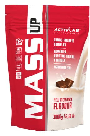 ACTIVLAB - MASS UP 3 Kg, Concentrado de Proteína en Suero, Sabor Chocolate, Formato en Polvo para Mezclar, Incluye Taza Medidora, Suplemento Alimenticio para Deportistas