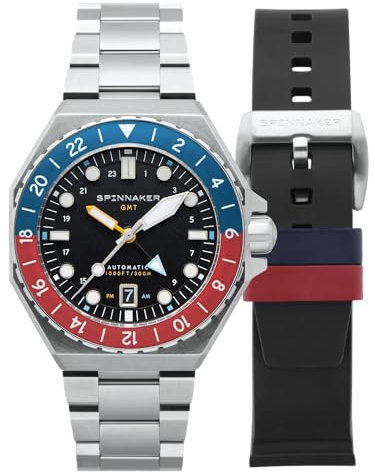 Spinnaker Herren 44mm Dumas Harbour Japanische Automatikuhr mit massivem Edelstahlarmband SP-5119, Kobaltkarminrot, Japanisch