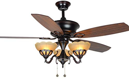 ZYMEN Vintage Decorative Ceiling Fan Light Antique Wood Leaf Fan Light Living Room Restaurant Fan Light Country Chandelier (Color : Wall Control, Size : 52 inches) Commemoration Day