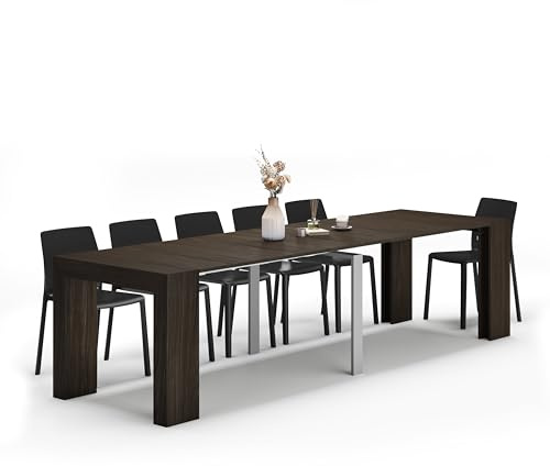 MOBILI FIVER, Ausziehbarer Konsolentisch Angelica, 45(305) x90 cm, Nussbaum Dunkel, Made In Italy