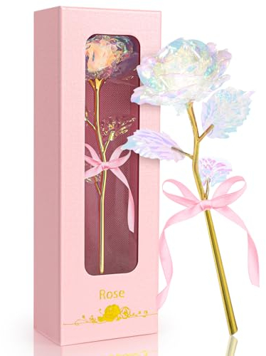 Regalos para el día de San Valentín para ella, flor de cristal encantada, rosa arcoíris, regalos para mujeres, esposa, novia, mamá y hermanas en Navidad, aniversario, cumpleaños, día de la madre (rojo